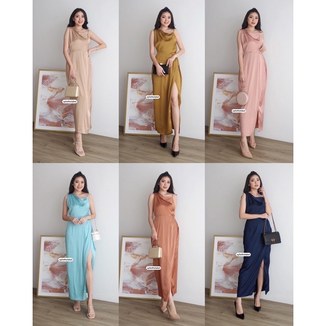 Carol Satin Dress - [READY STOCK] - Setelan Wanita / Wrap Skirt / Wrap Dress / Dress Satin / Setelan