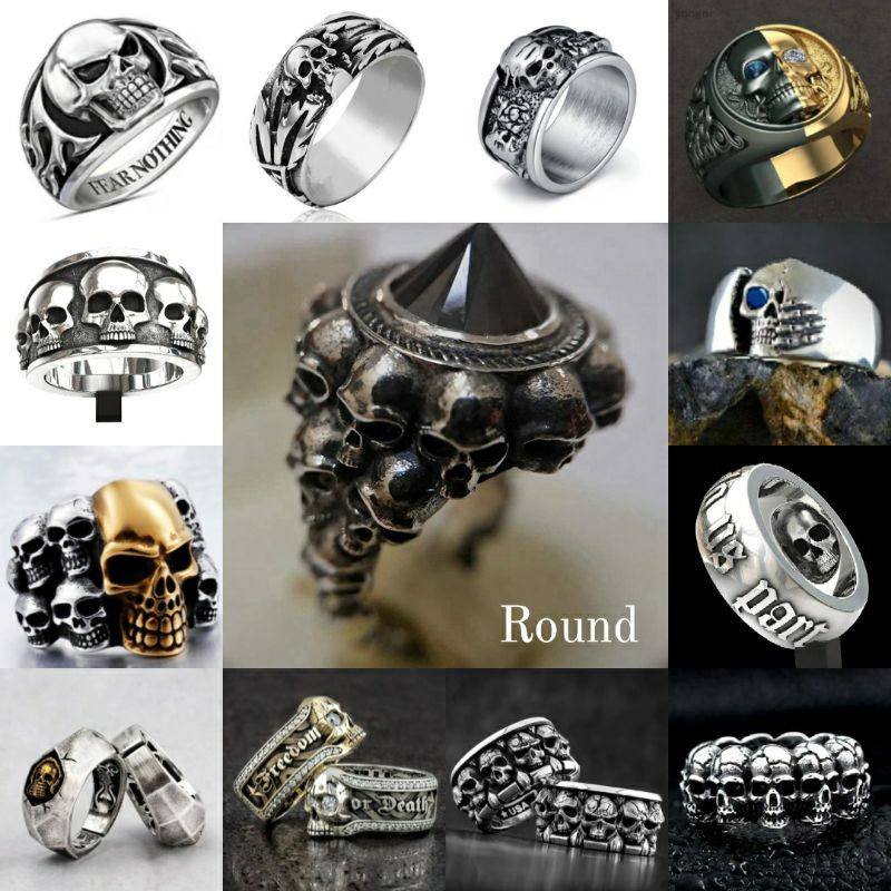 Cincin pria tengkorak punk style men ring skull round series