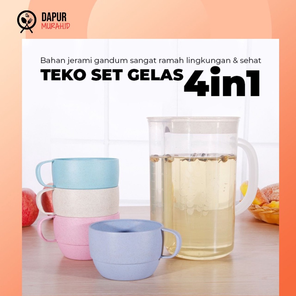 Teko Jerami Set 5 in 1 / Teko Set 5IN1 / Teko 1600ML / Teko 1,6Liter 1.6Liter/ Gelas