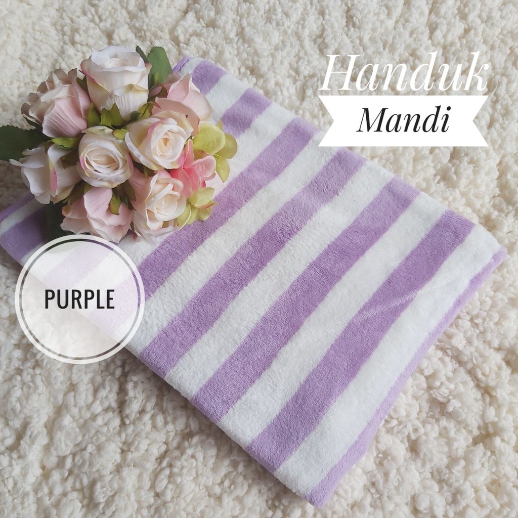 [BAYAR DITEMPAT] Handuk Microfiber Bulu Salur Garis Lembut Super Serap Air Premium SIZE 140 X 75CM