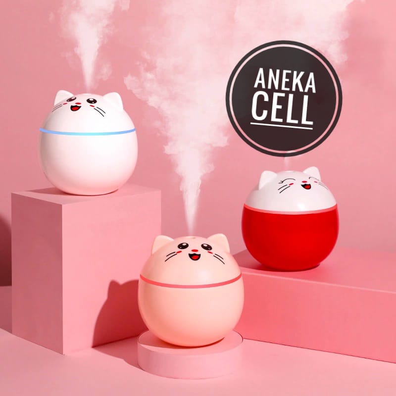 [TAFFWARE] Humidifier Aromatherapy Ultrasonic Pewangi Ruangan Air Diffuser Aroma Terapi Purifier Oil Nano Spray-Cat Smile Putih