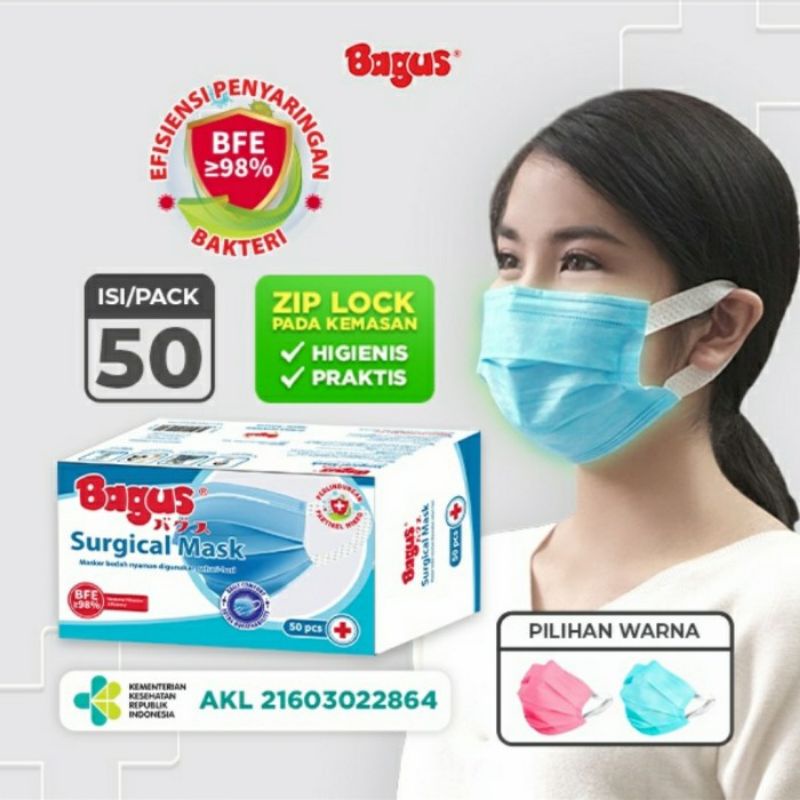 Masker Medis Masker Bagus Surgical 3 Ply 1 Box Isi 50 Sheet