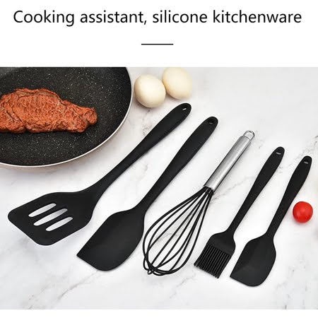 Set Alat Masak Peralatan Dapur 5 in 1 Spatula Sutil Kuas Sodet Pengocok Telur Bahan Tahan Panas Praktis Silicone Kitchen Set Spatula Scraper Brush Baking Kitchenware