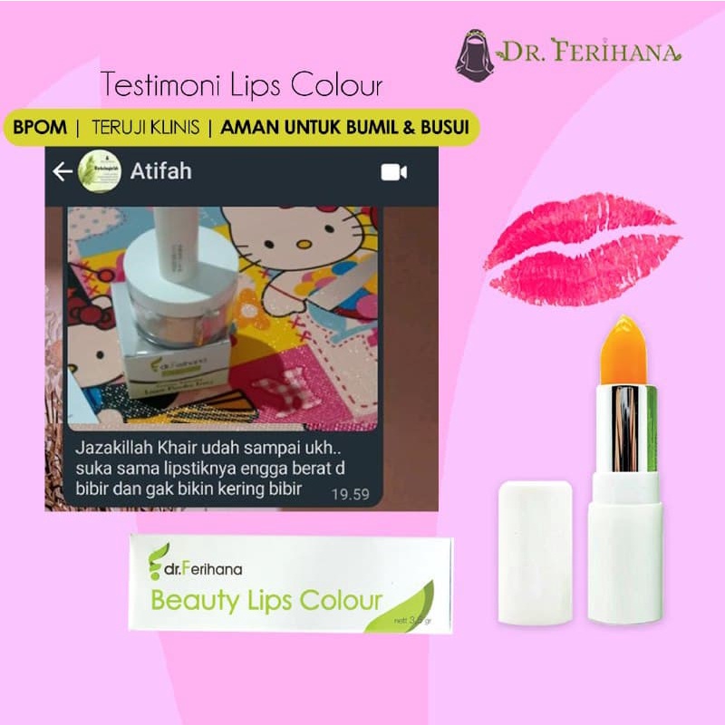 Magic Beauty Lips Colour DR. FERIHANA COSMETICS &amp; SKINCARE Lipstik dengan Bahan Alam untuk Melembabkan Bibir Kering Hitam Pecah Pecah BPOM LPPOM HALAL MUI