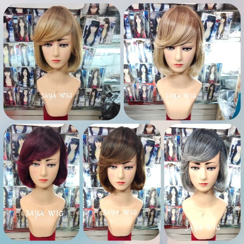 Wig Rambut Palsu Wanita Model Bob Pendek Sedagu Poni Samping Halus Lembut Seperti Rambut Asli