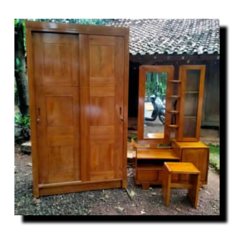 Lemari sliding lemari pakaian jati pintu 2 sliding