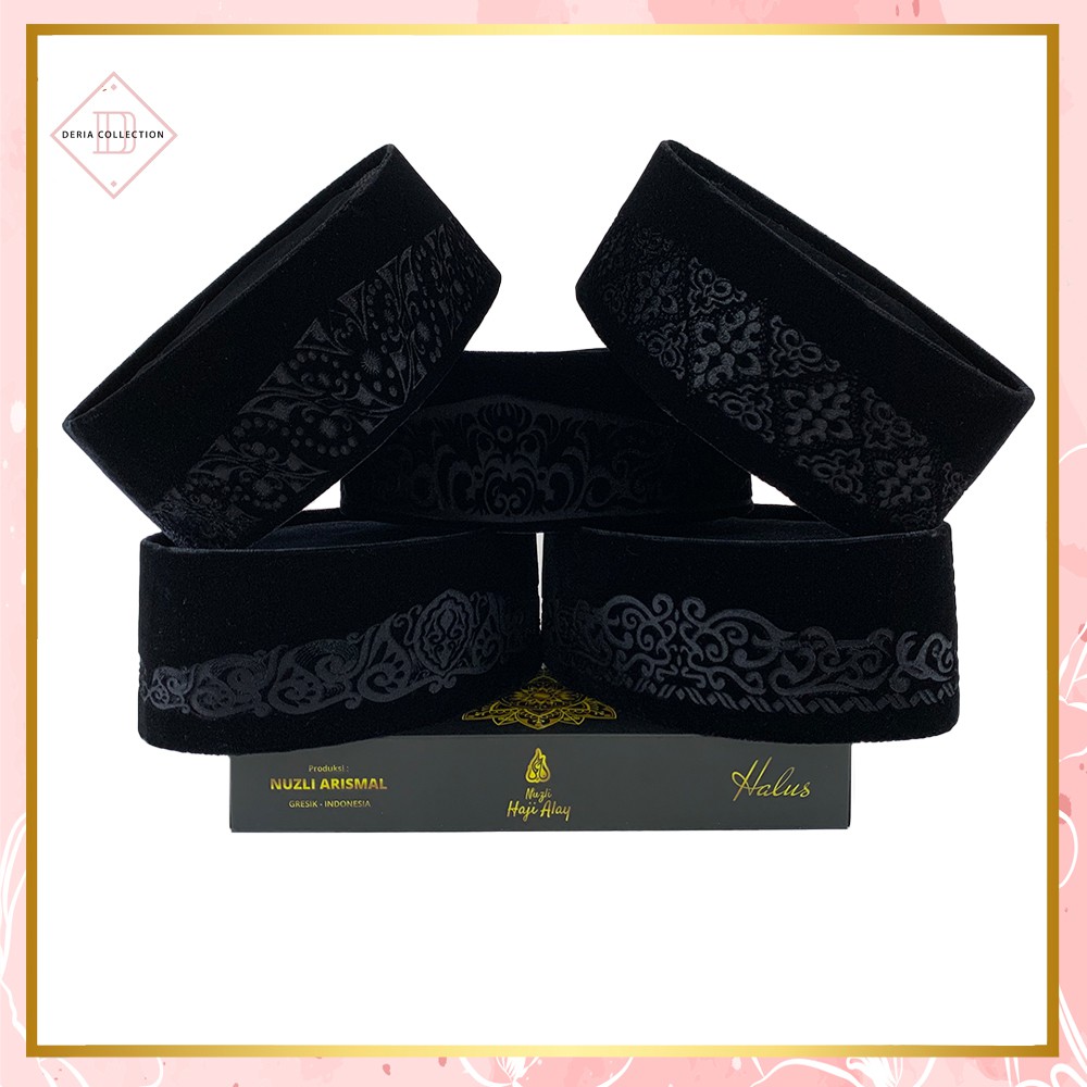 Songkok Premium HAJI ALAY LASER AC Tinggi 9 Cm Peci Sholat Pria Dewasa Hitam Motif Kopiah Shalat Ana