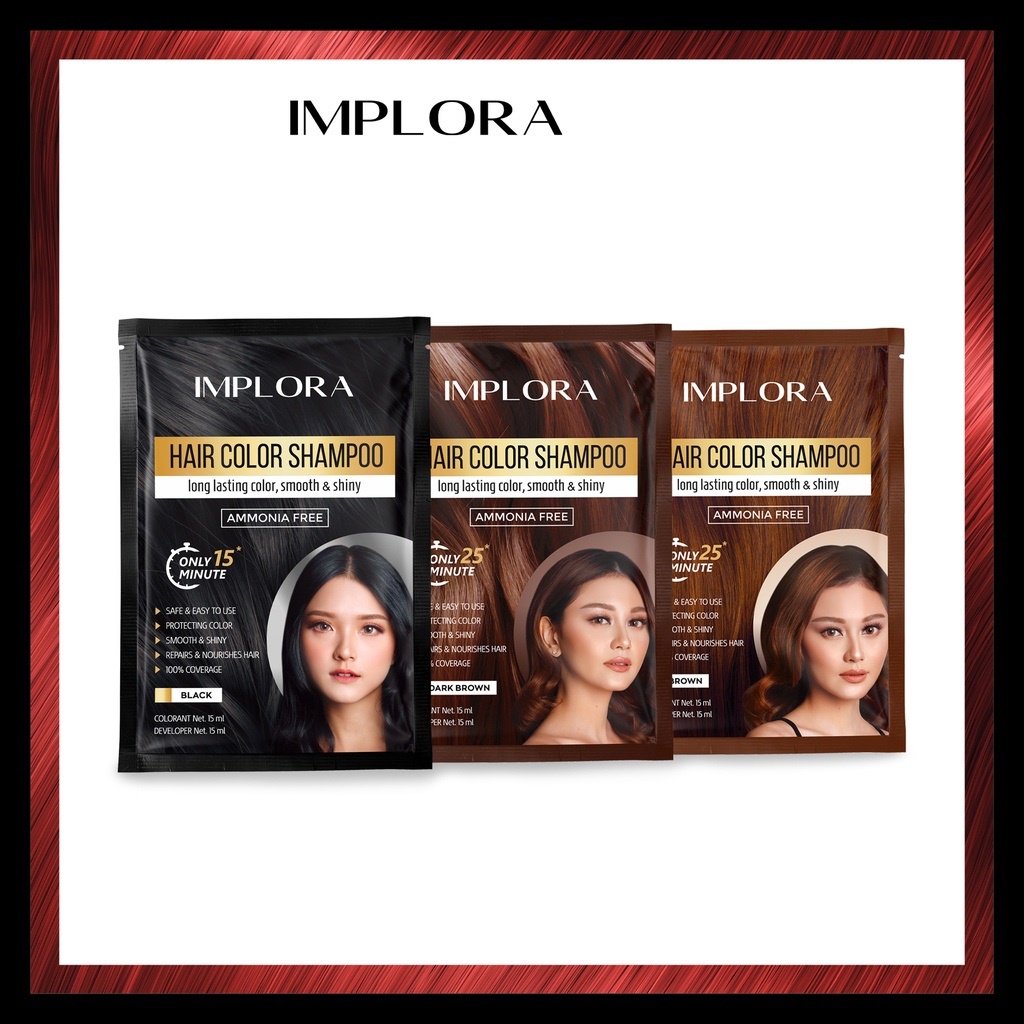 Implora Hair Color Shampoo | Pewarna Rambut Cat Rambut Semir Rambut by AILIN