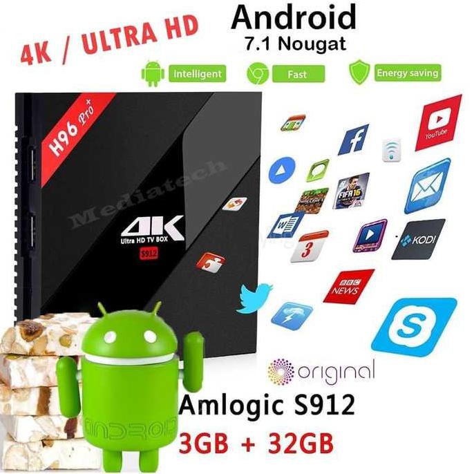 Terlaris Mediatech Android Tv Box H96 Pro Plus,S912,Octacore, 3Gb / 32Gb 4K