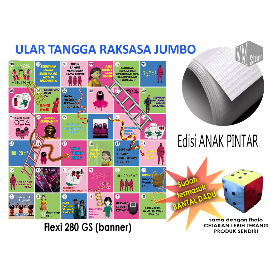 SQUID GAME ULAR TANGGA RAKSASA EDISI ANAK PINTAR ULAR TANGGA JUMBO + BONEKA DADU RHcollections