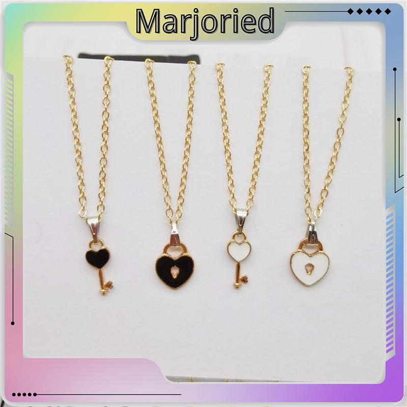 2 Pcs Fashion Wanita Trendi Kunci Liontin Link Rantai Kalung Hati Pasangan Pecinta Kalung-MJD