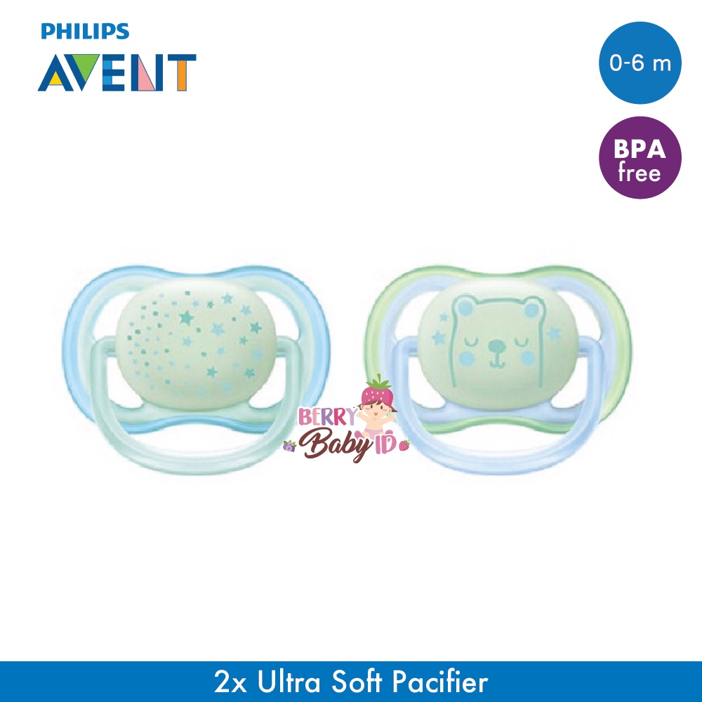 Philips Avent Ultra Air Night Empeng Bayi Soother Night Time 0-6 Month Berry Mart