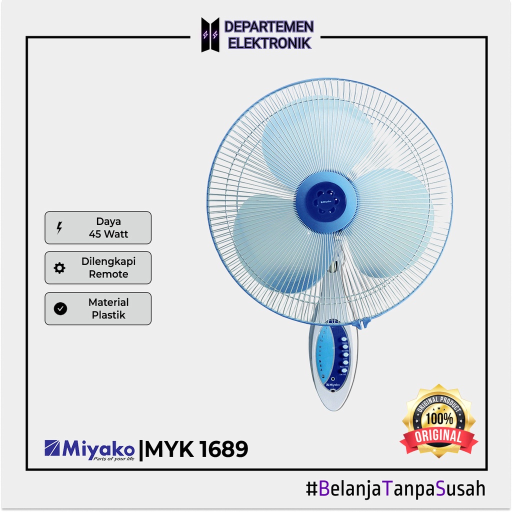 Miyako Wall Fan KAW 1689 RC PL / Kipas Angin Dinding KAW 1689 PL