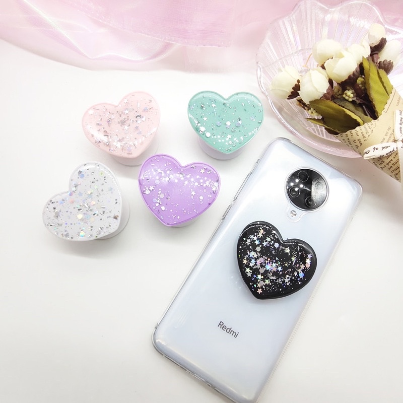 PopSocket HP Model Hati 3D Aksen Glitter Love