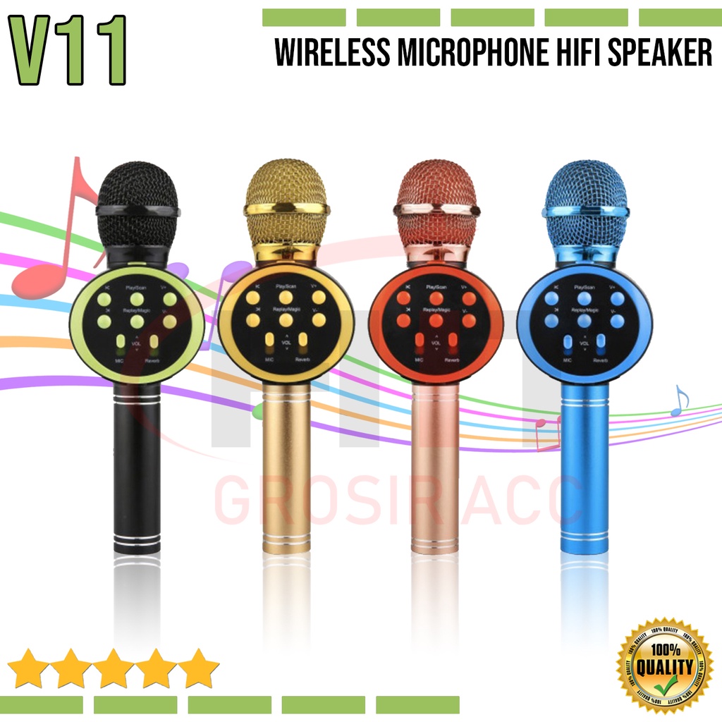 Speaker Microphone Wireless Karaoke V11 Hifi Bluetooth