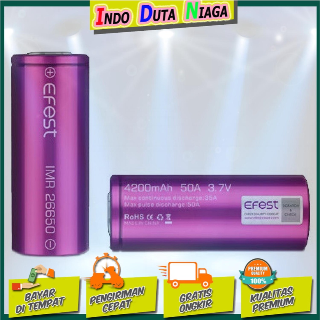 IDN TOOLS - Efest IMR 26650 Battery 4200mAh 3.7V 50A with Flat Top - 26650V1