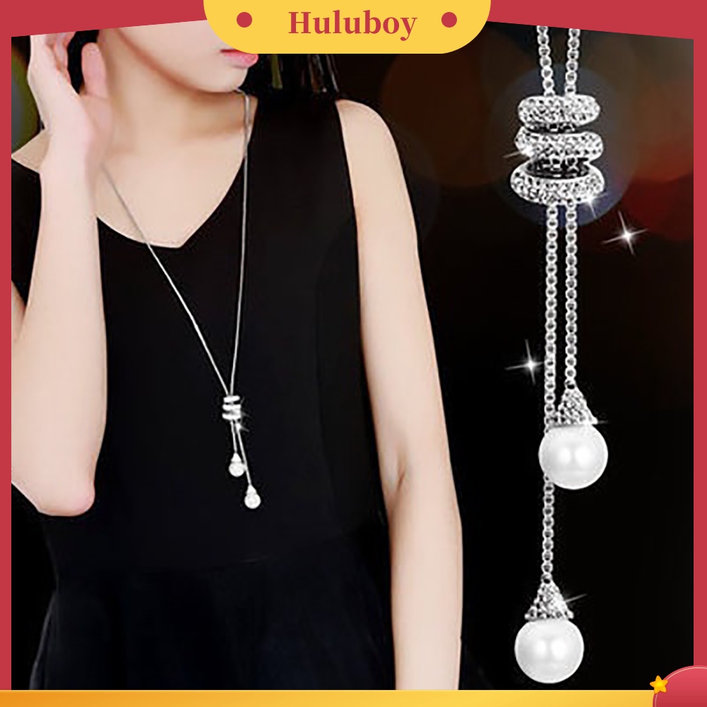 Hu Hu Hu Hu Hu Alat Bantu Pasang Kacamata♡ Kalung Rantai Panjang Dengan Liontin Mutiara Berlian Imitasi Untuk Wanita