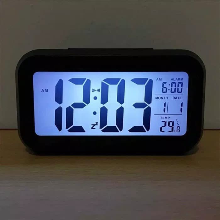 Jam meja digital alarm + pengatur suhu ruang LED Display 5inch + BATRE - JAM01