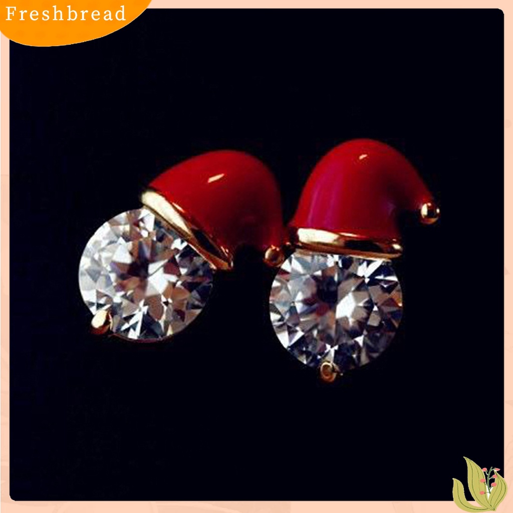 Terlaris Earrings Christmas Hat Design Exquisite Alloy Rhinestones Inlaid Ear Studs for Women