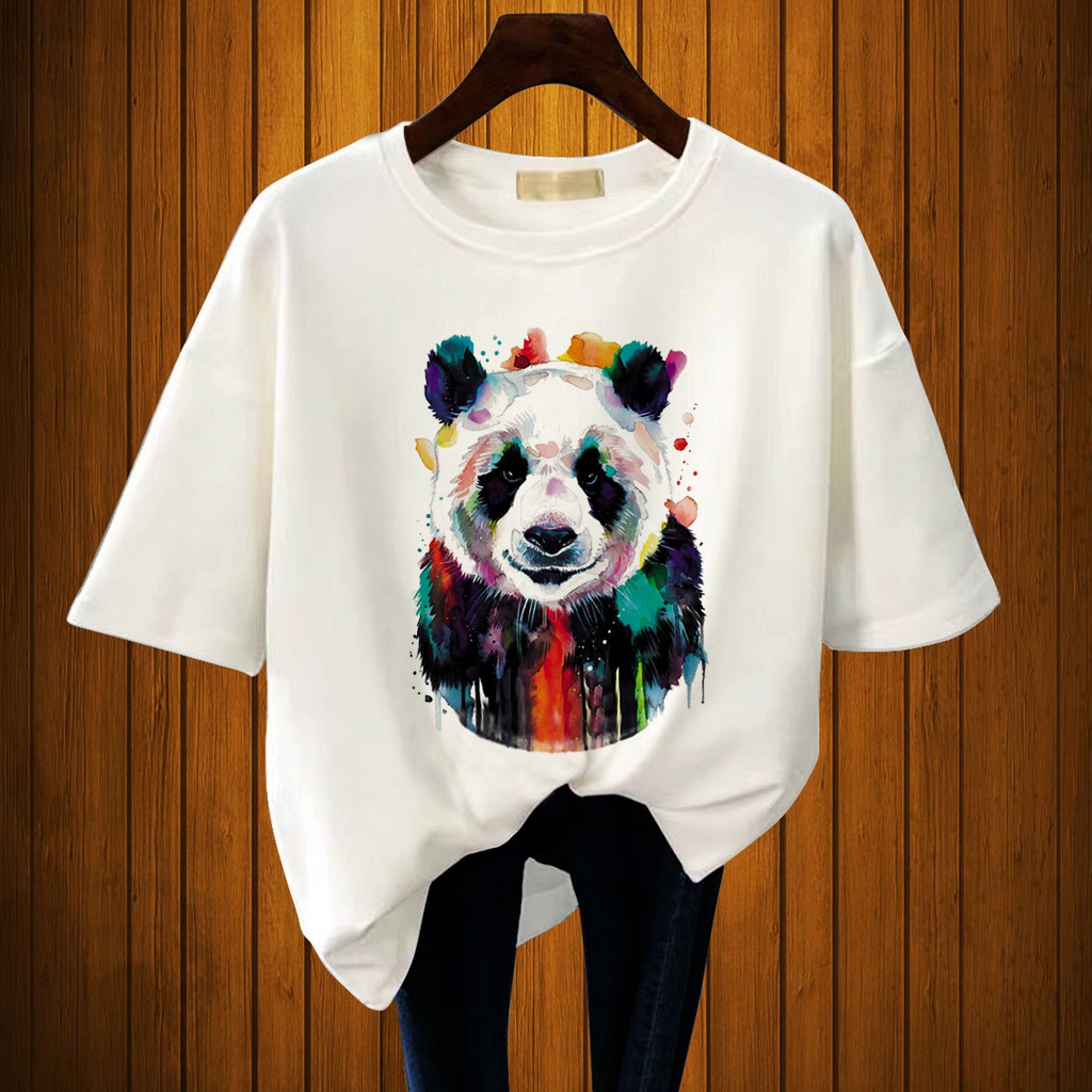 CALVIERO SHOP - BAJU KAOS WANITA PRINT PANDA WATER COLOR CASUAL