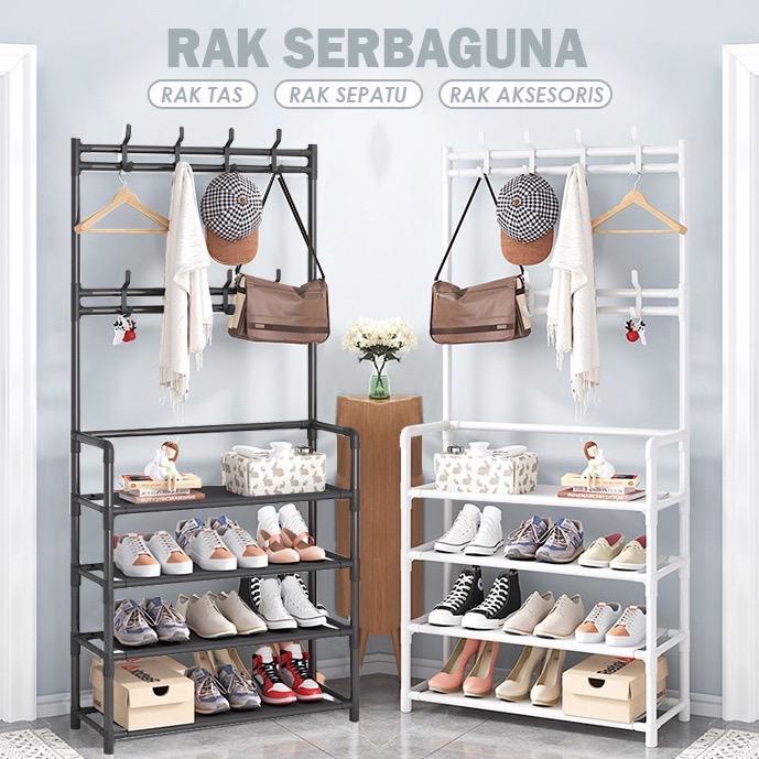 Stand Hanger / Rak Portabel Multifungsi / Topi Baju Tas Jaket Sepatu Buku / Rak 4 Susun