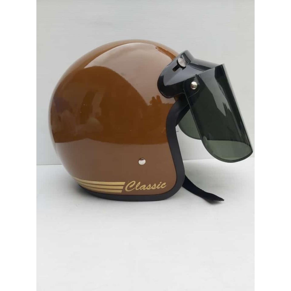 (COD) HELM BOGO GARIS CLASSIC COKLAT
