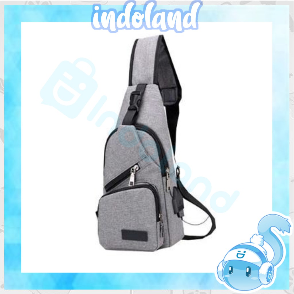 ☀ INDOLAND ☀ P005 Tas Selempang Usb Kanvas Pria Slempang Sling Bag Travel Grosir Import Murah Batam