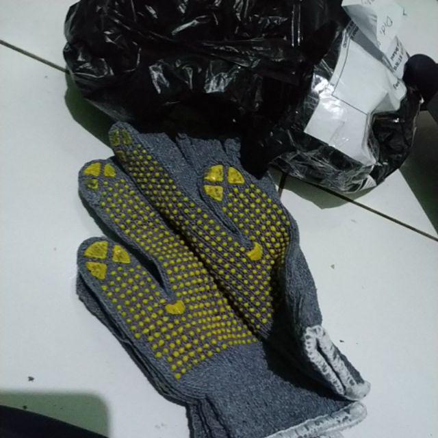 Sarung Tangan Benang Rajut Industri Dotting Abu Bintik Kuning Warna
