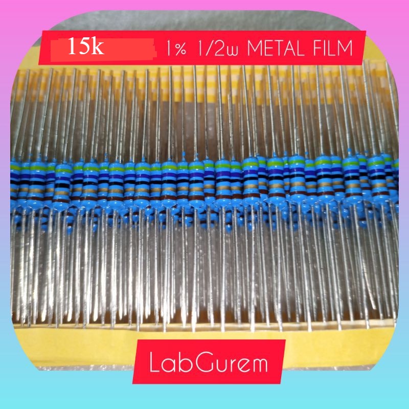 10 Resistor 1/2W 15k  Taiwan metal film 1% kaki tembaga