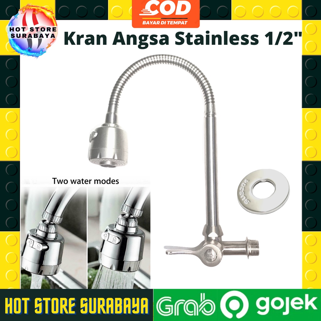 KRAN ANGSA CUCI PIRING STAINLESS SHOWER WASTAFEL LEHER ANGSA FLEKSIBEL / FLEXIBLE 1/2 INCH TEMBOK