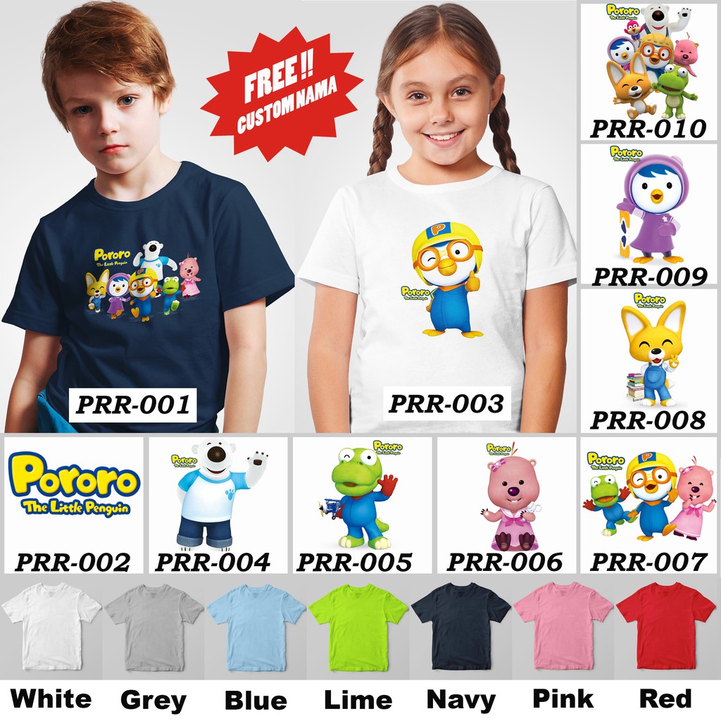 [FREE NAMA !!] Kaos Anak &amp; Family Pororo 100% COTTON PREMIUM