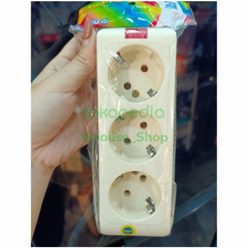STOPKONTAK 3 LUBANG TERMINAL KUNINGAN - COLOKAN 3 LUBANG