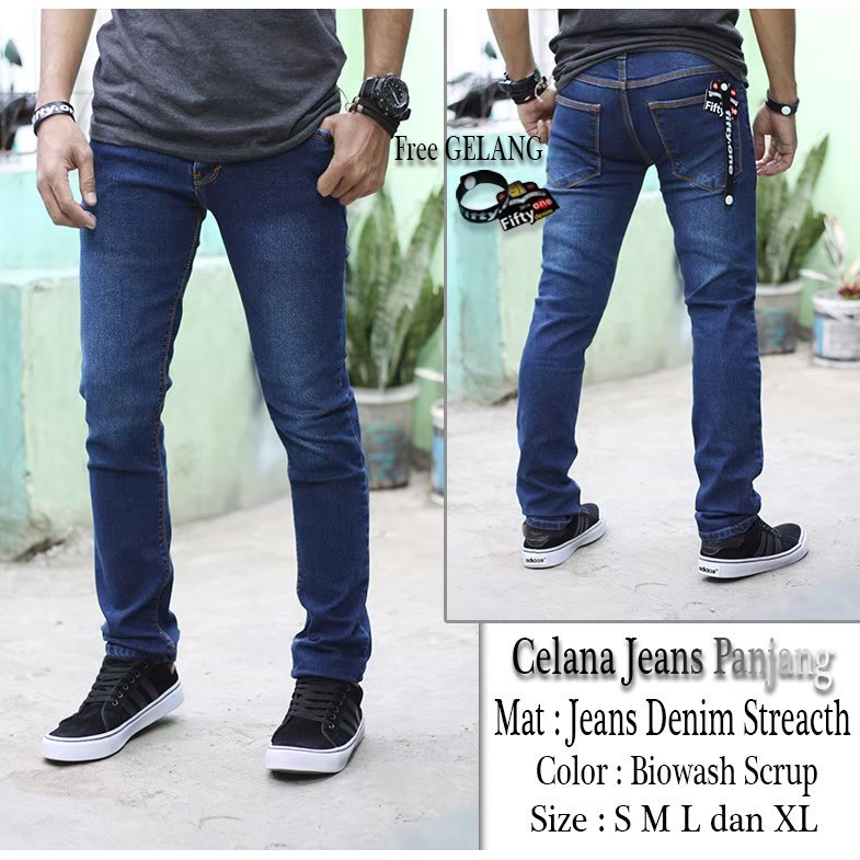 Terlaris ! Celana jeans denim panjang pria reguler slimfit distro original FIFTY ONE DENIM