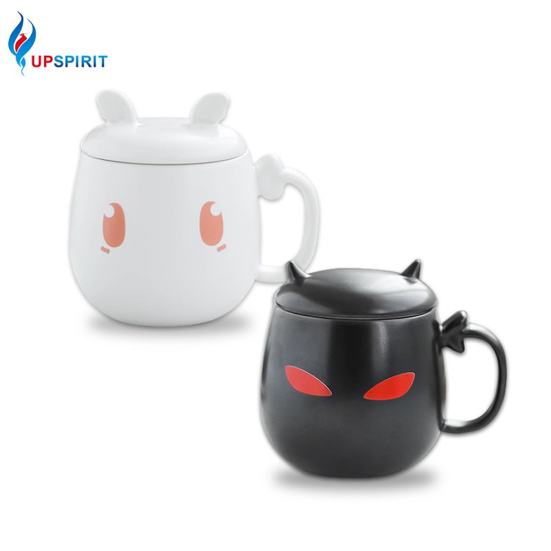 Upspirit 200ml Ceramic Coffee Mug With Lid Milk Tea Lovers Cute White Black Color Cat Featured Ear Shopee Indonesia