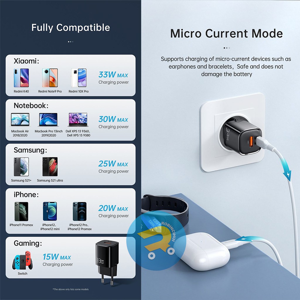 MCDODO Adaptor GAN 33 Watt Charger Dual Slot Fast Charging VOOC - QC3.0 - QC4.0 - Aplle 2.4a, Iphone Fast Charging - Adaptive Fast Charging(AFC) - FCP - SCP Charger Samsung - Adaptor oppo - Adaptor Samsung - Adaptor Vivo - Adaptor Xiaomi - Adaptor Huawei