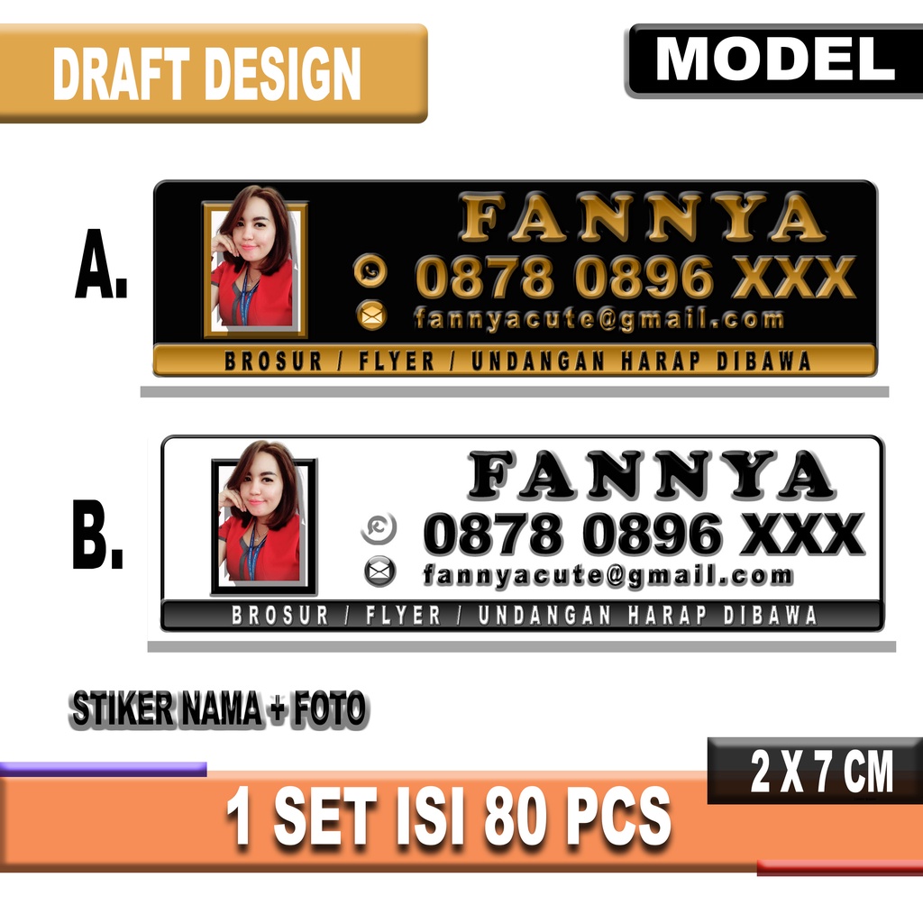 

Stiker Nama Cetak/Custom Sticker Foto Stiker Label Nama Untuk Marketing Sales Property Mobil Termurah Isi 80Pcs/Set