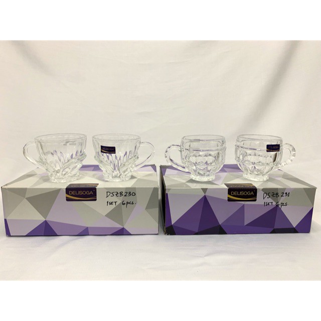 Tea set Gelas cangkir kaca kristal bening isi 6pc