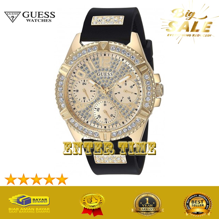 CASHBACK  JAM TANGAN WANITA MEWAH MERK GUESS W1160L1 RUBBER STRAP DIAMOND JAM TANGAN WANITA BRANDED 