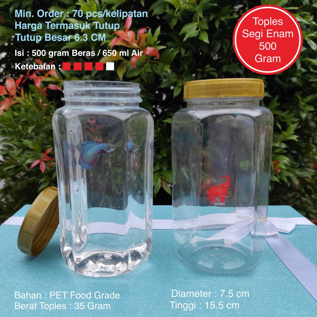 Isi 70 FREE KARDUS Toples Hexagonal Plastik 700ml 500gram TEBAL / Toples Bawang / Toples Plastik /