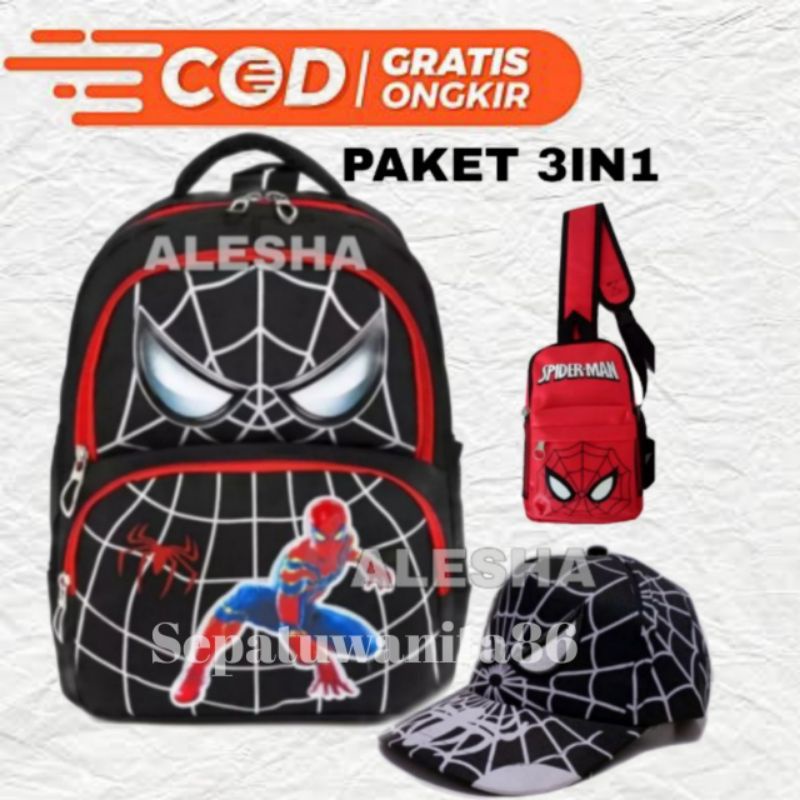 TAS RANSEL ANAK LAKI KARAKTER KARAKTER 3IN1 SPIDERMAN CAPTAIN  SUPERMAN