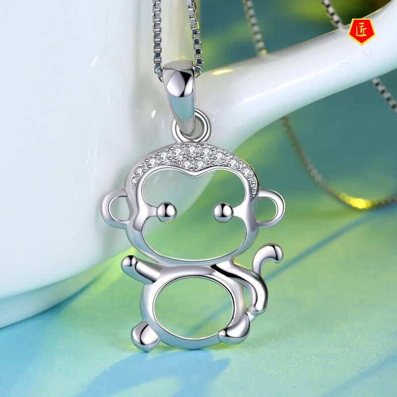 [Ready Stock]Hollow Diamond Cute Monkey Necklace Women's Simple Fashion