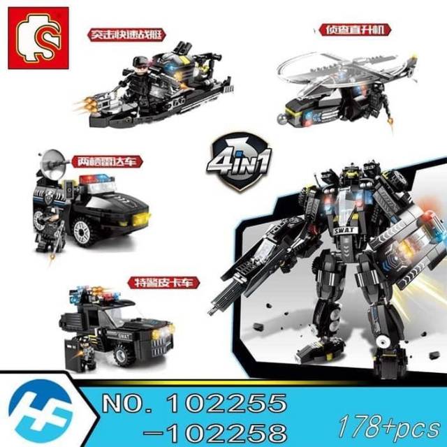 Lego Brick Robot Transformers 4 in 1 Police SWAT Army