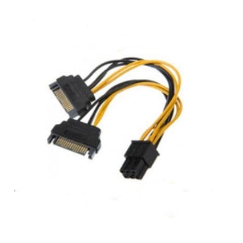 Kabel power supply 6 pin female to 2x sata 15 pin male splitter pci express vga card video adapter - Cable psu 6p to sata cabang pcie