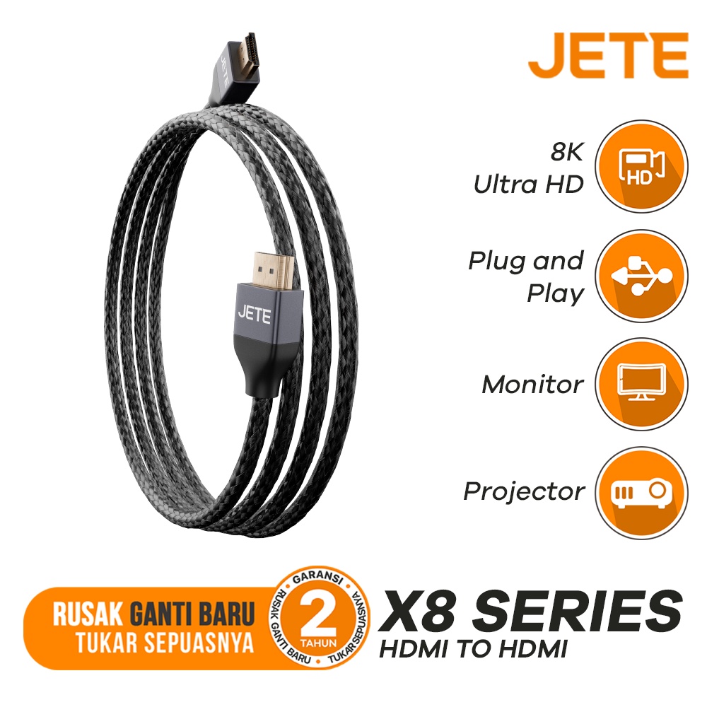 Kabel HDMI to HDMI JETE X8 I Kabel 2 Meter - Garansi 2 Tahun Rusak Tukar Baru