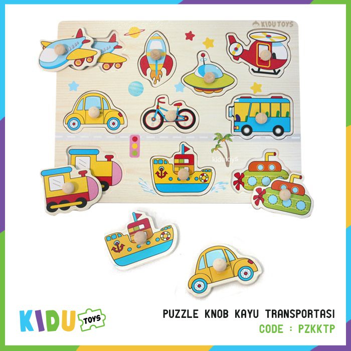 Mainan Anak Puzzle Knob Kayu Transportasi Kidu Toys