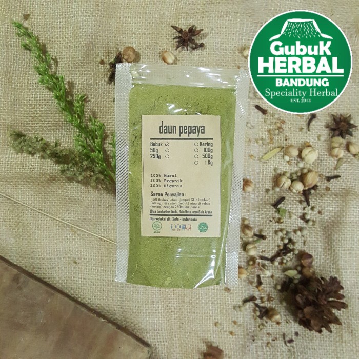 

DAUN PEPAYA BUBUK 500 gr - Carica Papaya - MURNI TANPA GULA - BUBUK HALUS