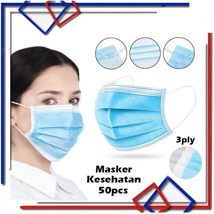 Masker Mulut Isi 50 Pcs /  Masker Disposable/Surgical Face Mask 3 Ply Earloop - Masker APD Safety