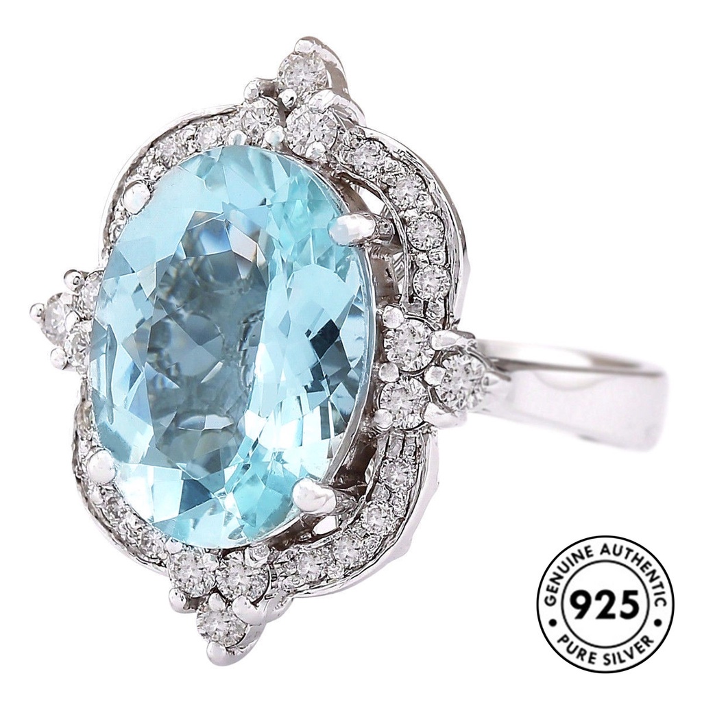 Cincin Sterling Silver 925 Dengan Topaz Biru Mewah Untuk Wanita