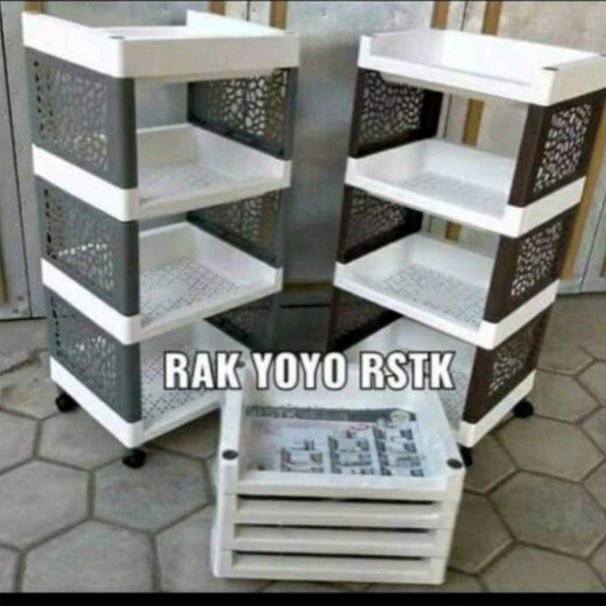 Rak yoyo Roda / Rak serbaguna Roda / Rak apartemen 4 susun - Rak plastik