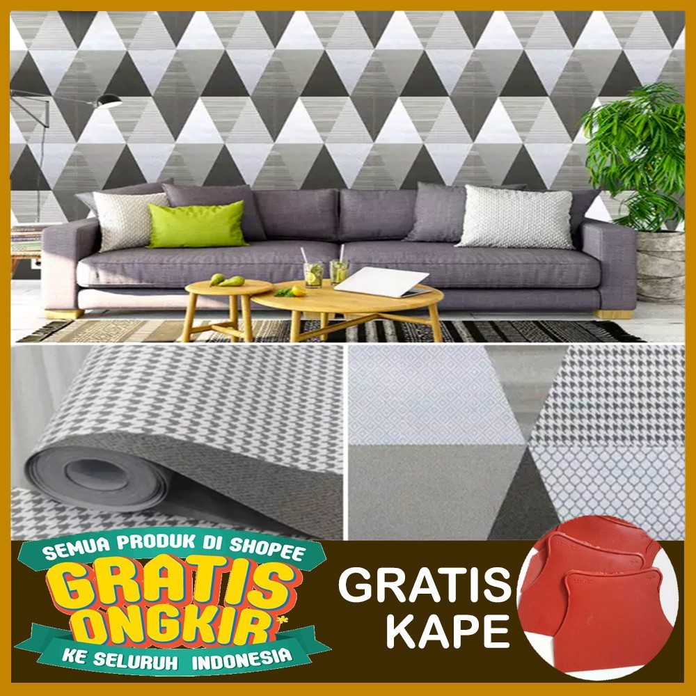 [GRATIS KAPE] Wallpaper Dinding / Supplier Wallpaper Stiker Dinding Segitiga Hitam [COD]